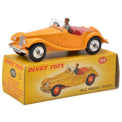 Lot 28 - Dinky Toys model vehicles 102 M.G. Midget Sport, US export model.