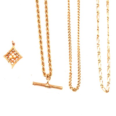 Lot 201A - Four gold chains and a pendant.