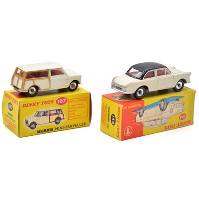 Lot 35 - Dinky Toys models, two including 197 Morris Mini Traveller; 144 Volkswagen 1500