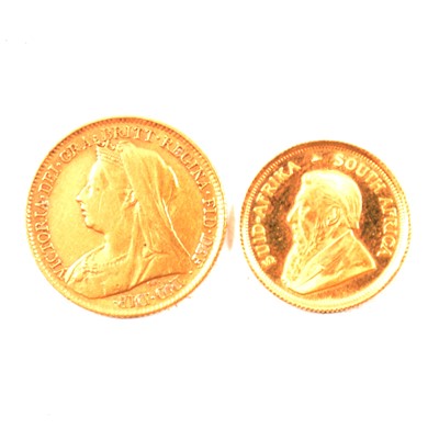 Lot 133 - A Gold Half Sovereign Coin and a 1/10 Krugerrand.