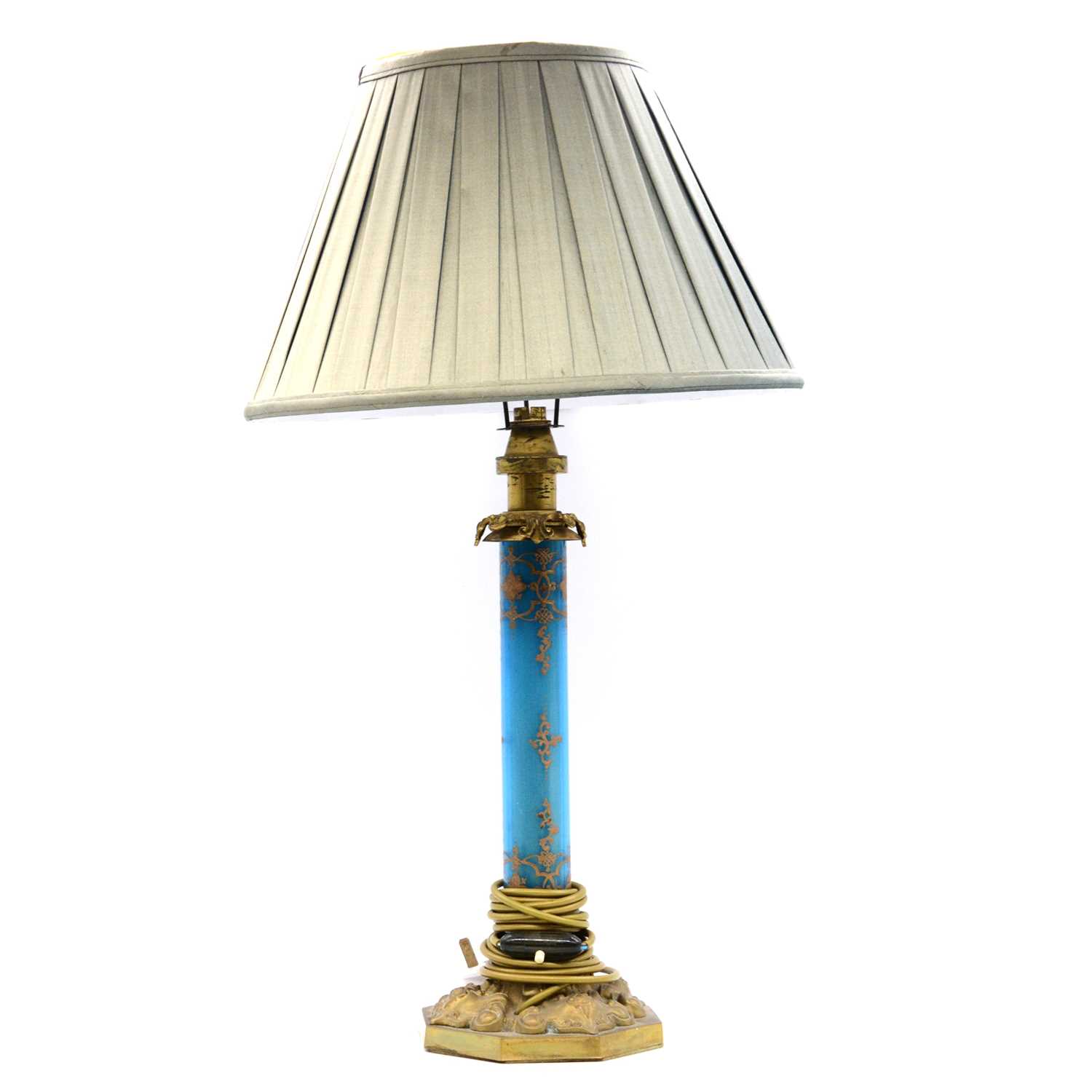 Lot 367 - Edwardian table lamp, adapted for electricity