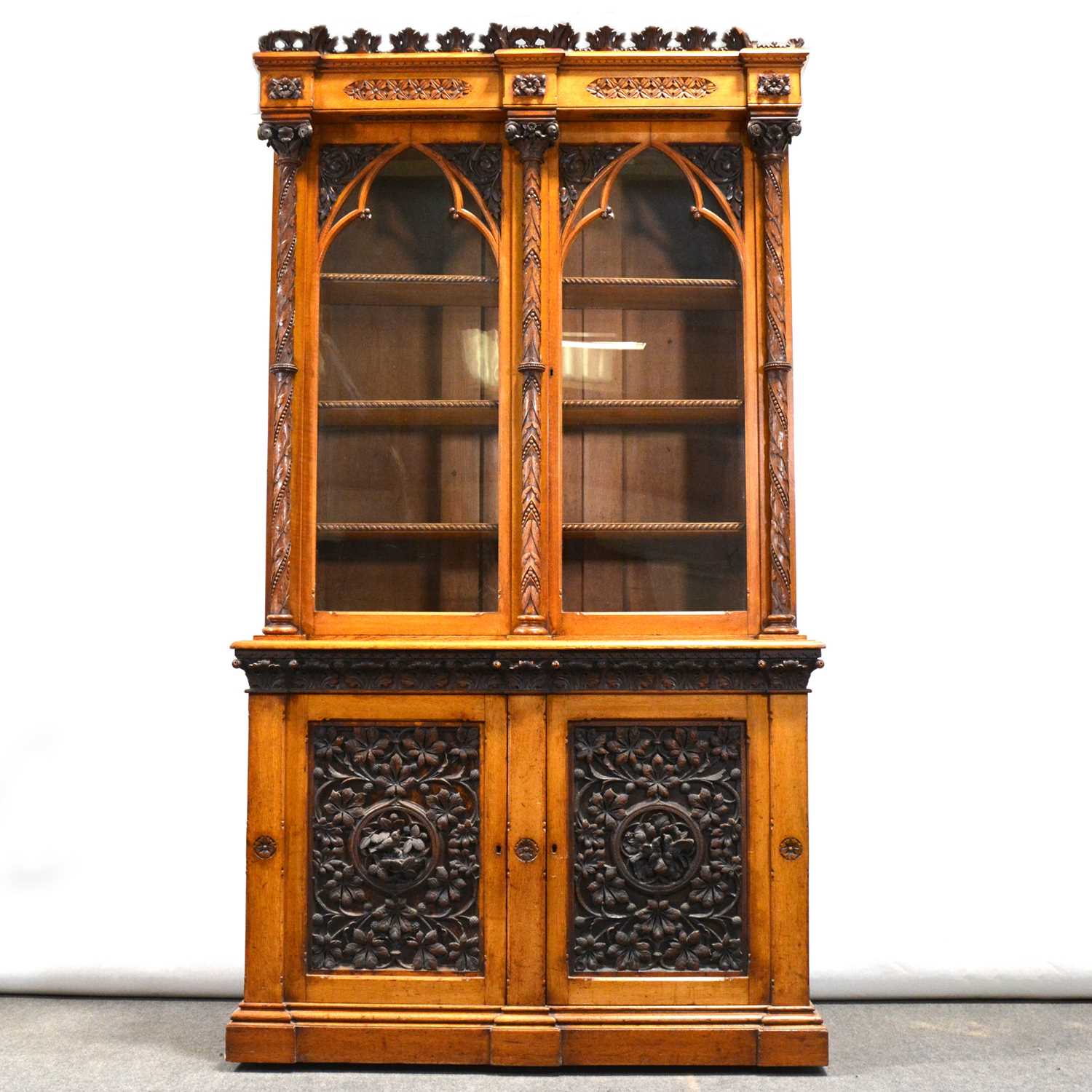 Lot 604 - Victorian Gothic revival oak bookcase