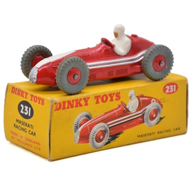 Lot 44 - Dinky Toys model 231 Maserati racing car, red body and hubs, no.6, boxed.