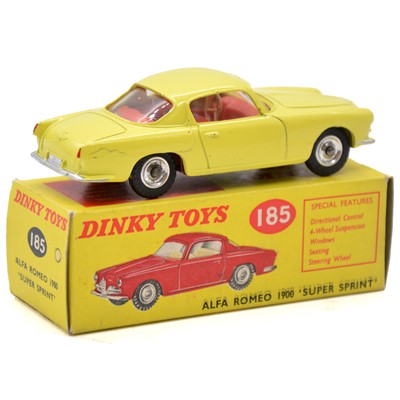 Lot 23 - Dinky Toys model 185 Alfa Romeo 1900, yellow body, spun hubs, red seats, boxed.