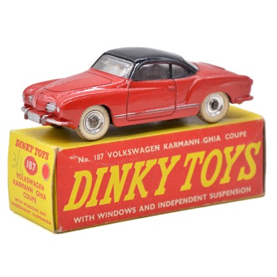 Lot 46 - Dinky Toys model 187 Volkswagen Karmann Ghia Coupe, red body, black roof, boxed.