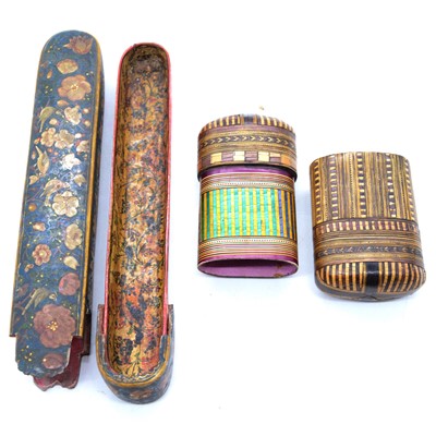 Lot 117 - Persian paper mache pen case and a straw work cigar case