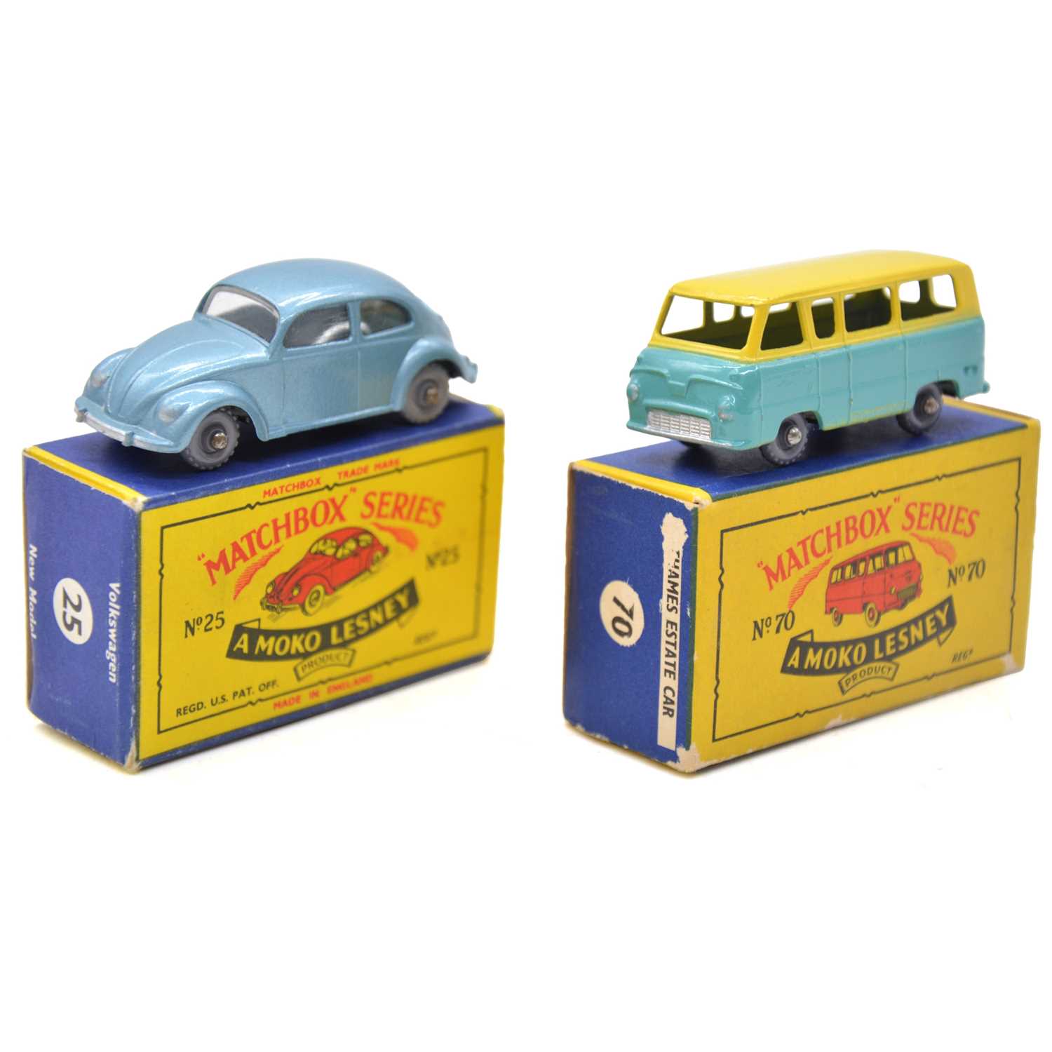 Lot 181 - Matchbox Series models, two including 70 Thames Estate Car and 25 Volkswagen Beetle