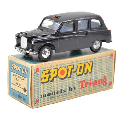 Lot 96 - Tri-ang Spot-on Toy model 155 Austin Taxi, black body, boxed.