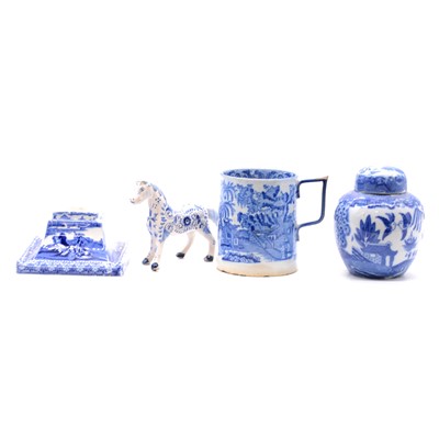 Lot 69 - Worcester style blue and white tankard, bowl, quantity of Staffordshire and other blue and white printware