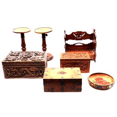 Lot 100 - Chinese carved wooden box, etc