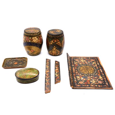 Lot 141 - Two Indian paper mache barrel boxes, etc.