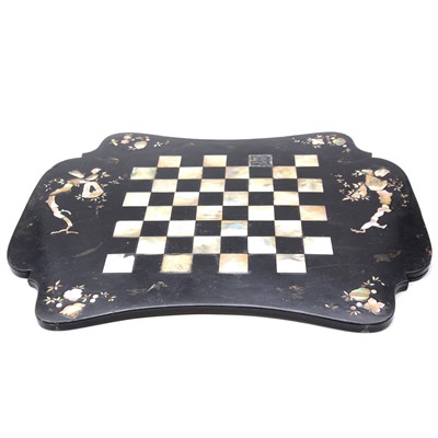 Lot 145 - Five Victorian paper mache trays and a chess board
