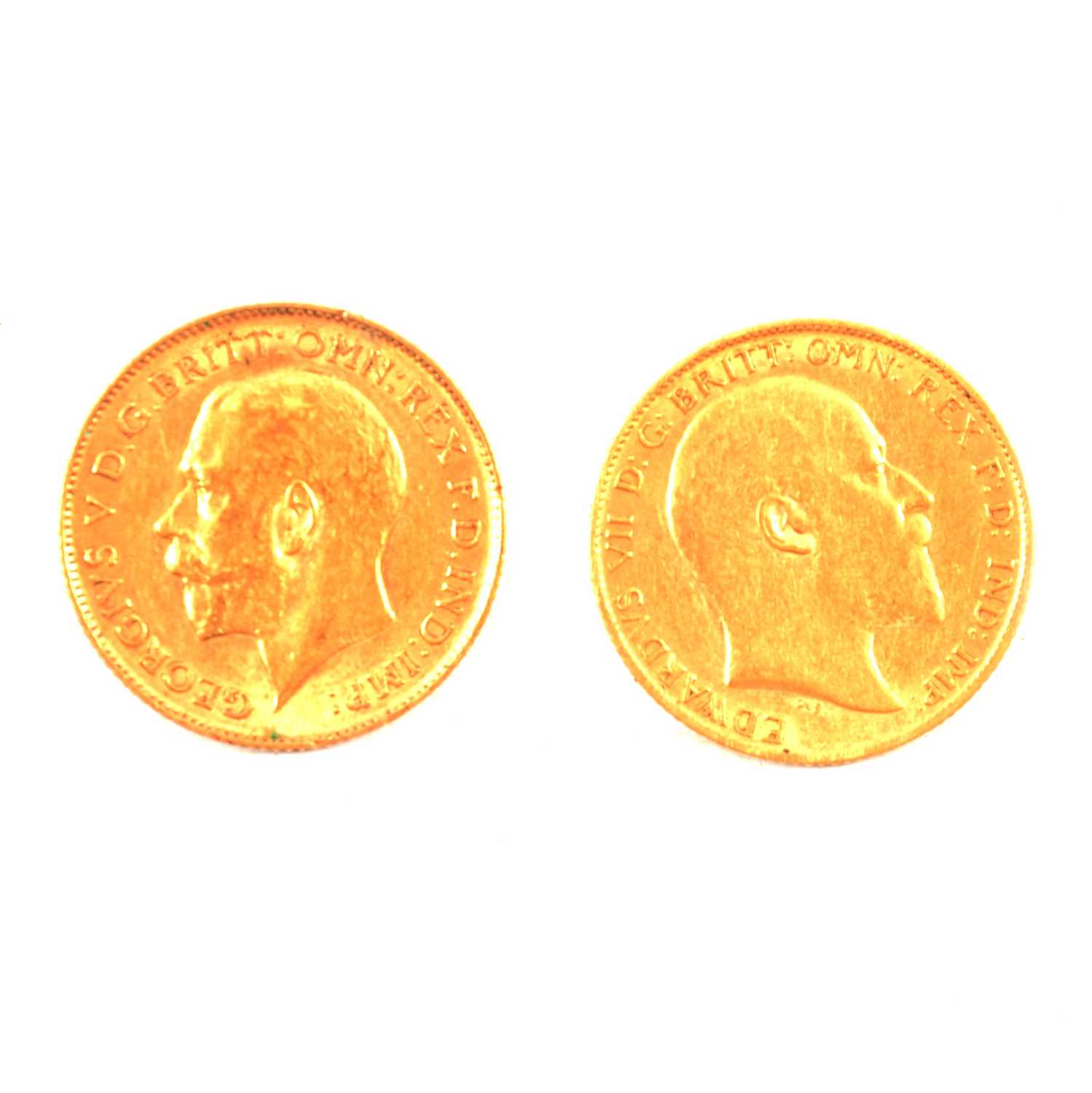 Lot 412 - Two gold half Sovereign coins