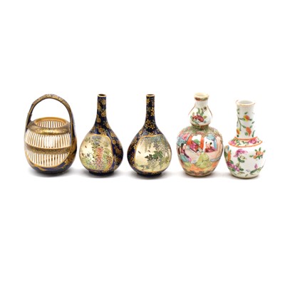 Lot 95 - Pair of Japanese Satsuma miniature vases, jar and two Chinese vases