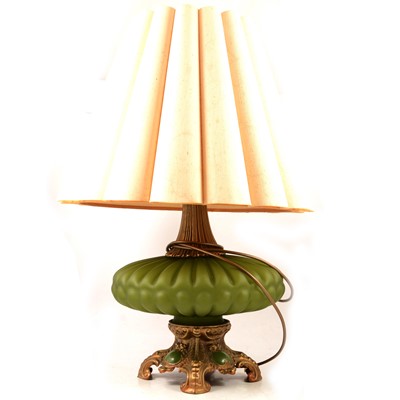 Lot 592 - Victorian style gilt metal and green glass table lamp