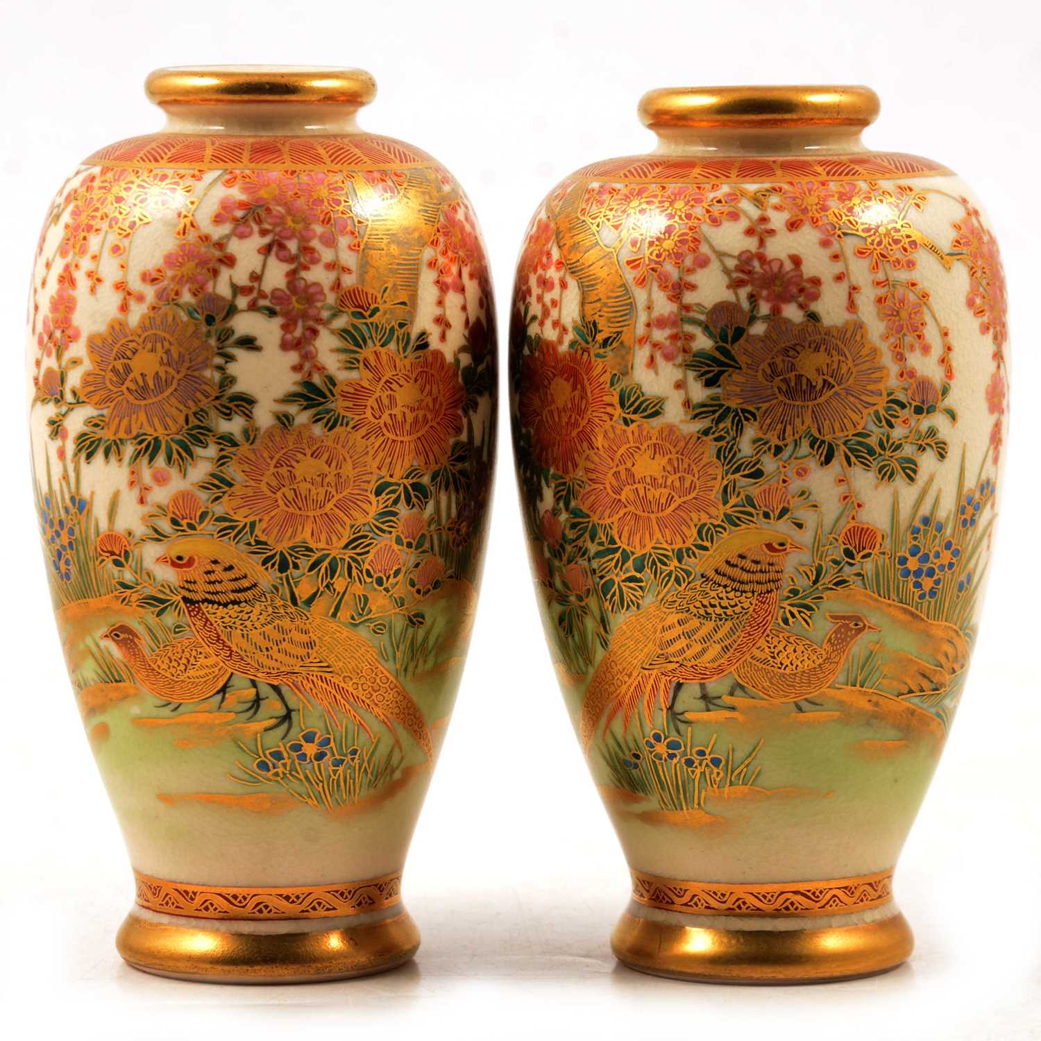 Lot 11 - Pair of small Satsuma pottery vases.