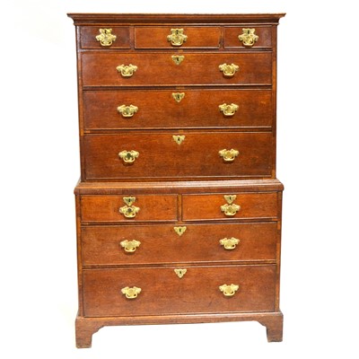 Lot 225 - George III oak chest on chest