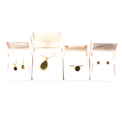 Lot 305 - Ammolite pendant, ring and earrings and other gemset earrings.