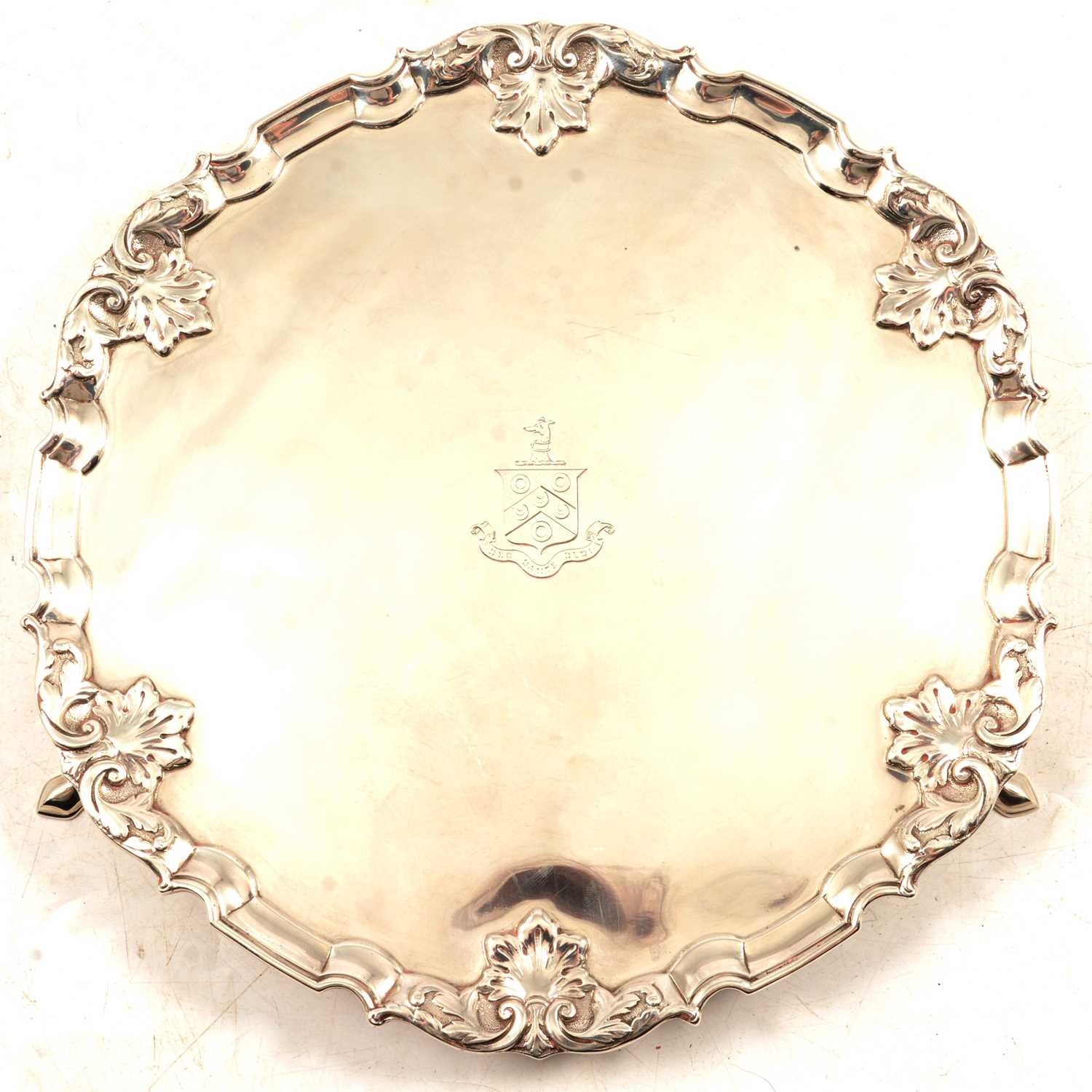 Lot 382 - A silver salver with Charterhouse Crest, Edward Barnard & Sons, London 1907.