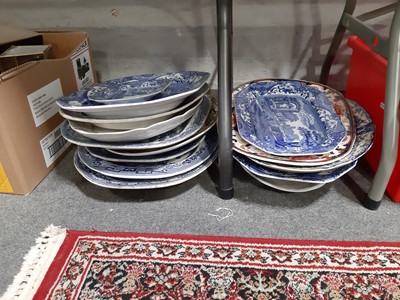 Lot 46 - Large collection of blue and white transferred meat plates
