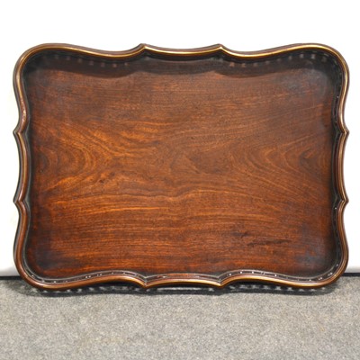 Lot 327 - Mahogany and brass inlaid tea tray, 19th Century