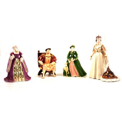 Lot 35 - Wedgwood King Henry VIII and his six wives, and Royal Worcester Queen Elizabeth II.
