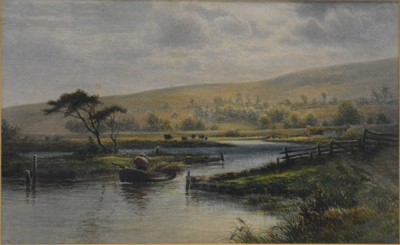 Lot 284 - T Miller, Lake scene with man in a boat