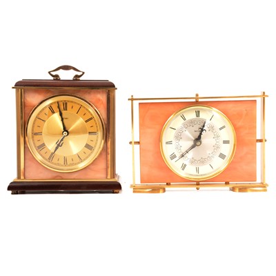 Lot 164 - Two mantel clocks, modern barometer, and two prints