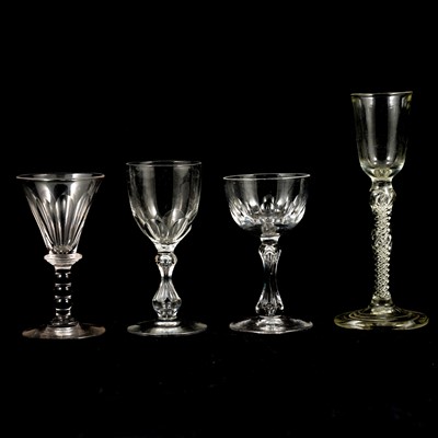 Lot 114 - A collection of twenty-five antique wine, cordial, ale glasses.