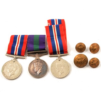 Lot 260 - Medals: WW2 and General Service Medals, officers' pips, buttons and other military accessories.