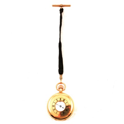 Lot 326 - Waltham - a 9 carat yellow gold half hunter pocket watch.