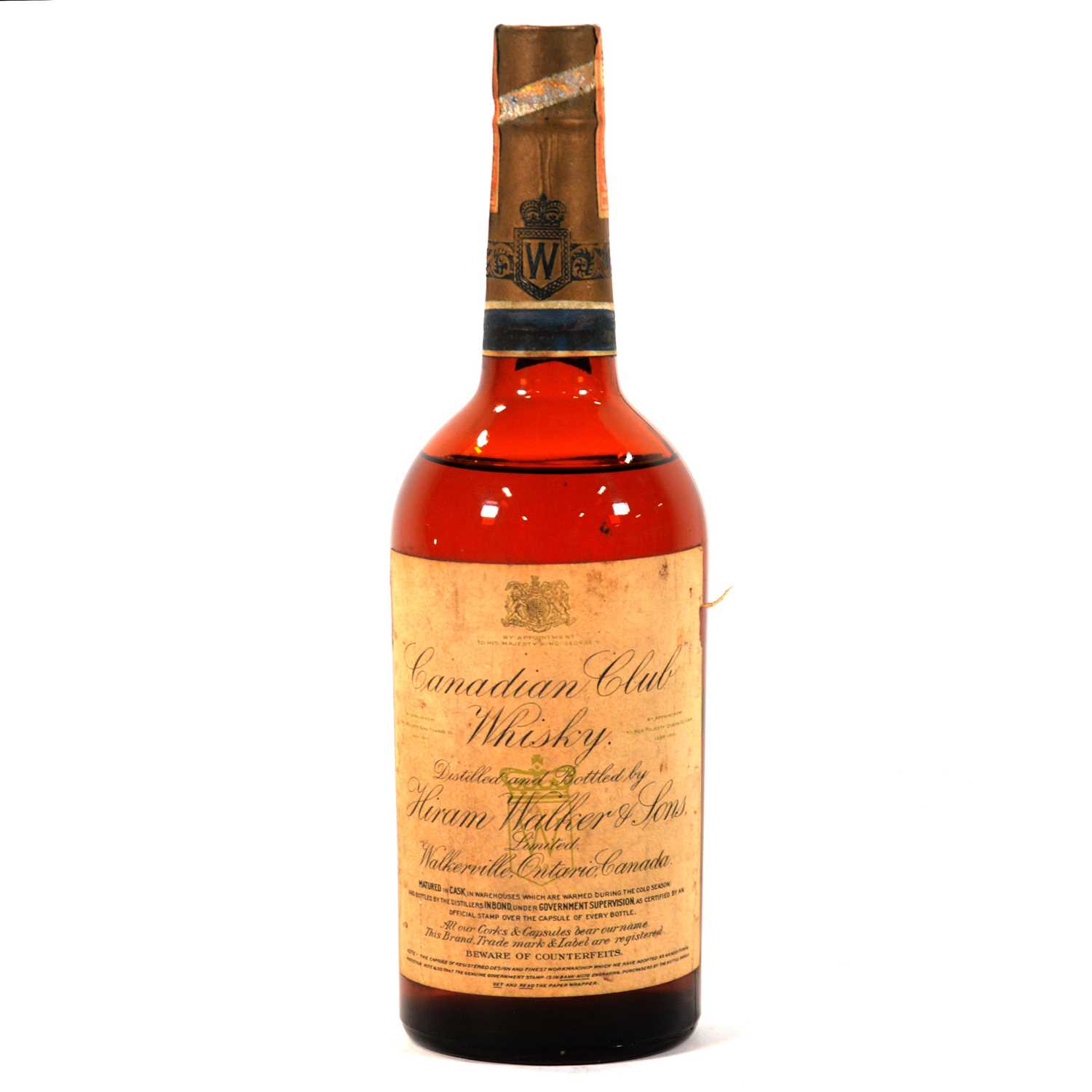 Lot 130 - Canadian Club 1932, a rare bottle of blended whisky from the Prohibition era