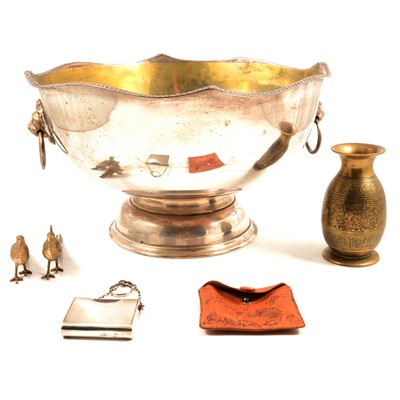 Lot 190 - Small silver case for a Common Prayer book, a plated punch bowl, etc