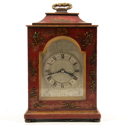 Lot 167 - Red chinoiserie style cased mantel clock, by Hunt & Roskell