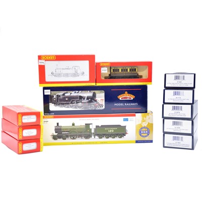 Lot 328 - Three Hornby and Bachmann steam locomotives and nine wagons, boxed