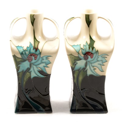 Lot 49 - Emma Bossons for Moorcroft Pottery, a pair of 'Sea Holly' design vases