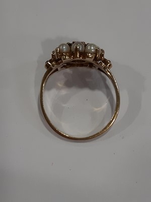 Lot 271 - A 9 carat yellow gold gate link bracelet and a garnet and pearl dress ring.