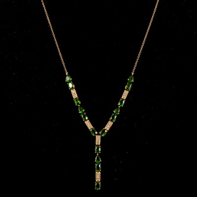 Lot 168 - A Russian green diopside and white sapphire necklace.