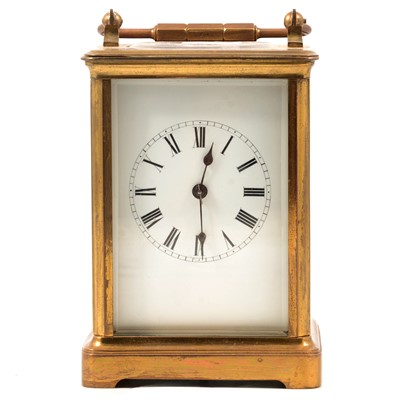 Lot 135 - French brass carriage clock, enamelled dial,...