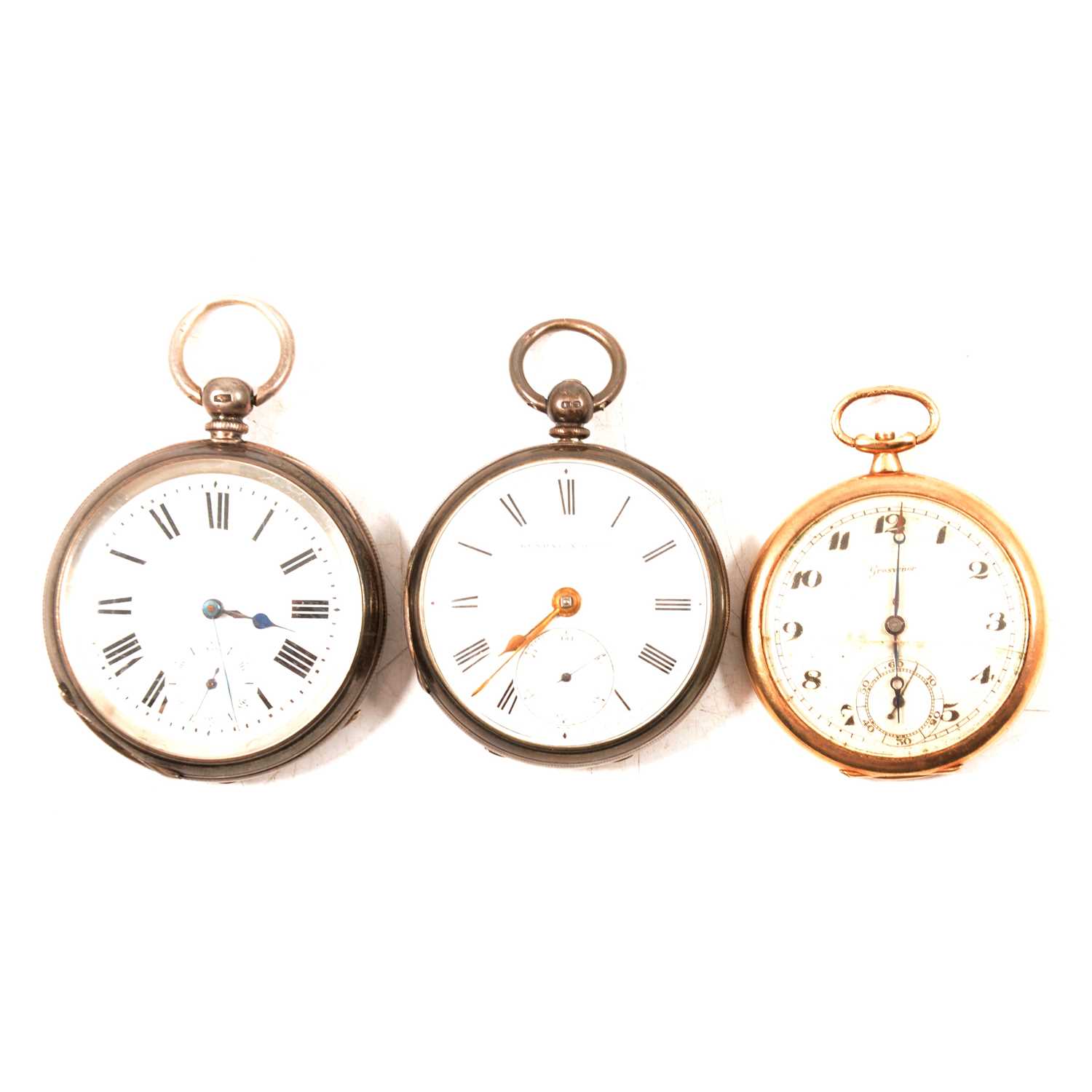 Lot 330 - A 9 carat gold pocket watch and two silver watches.