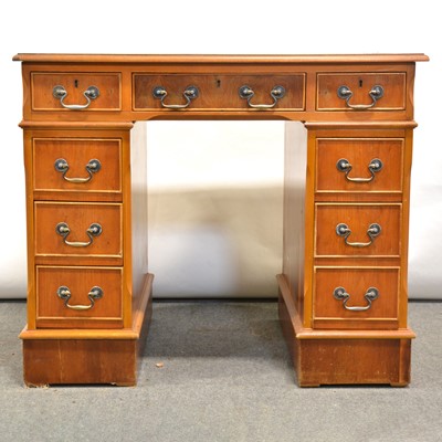 Lot 403 - Modern yew twin pedestal desk