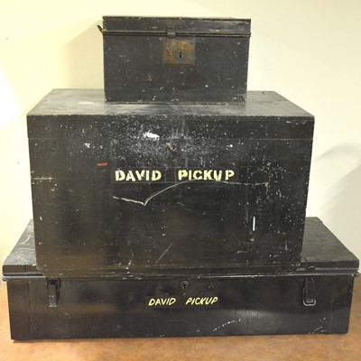 Lot 433 - Three black metal and wooden boxes