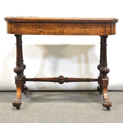 Lot 452 - Victorian figured walnut and inlaid fold-over card table