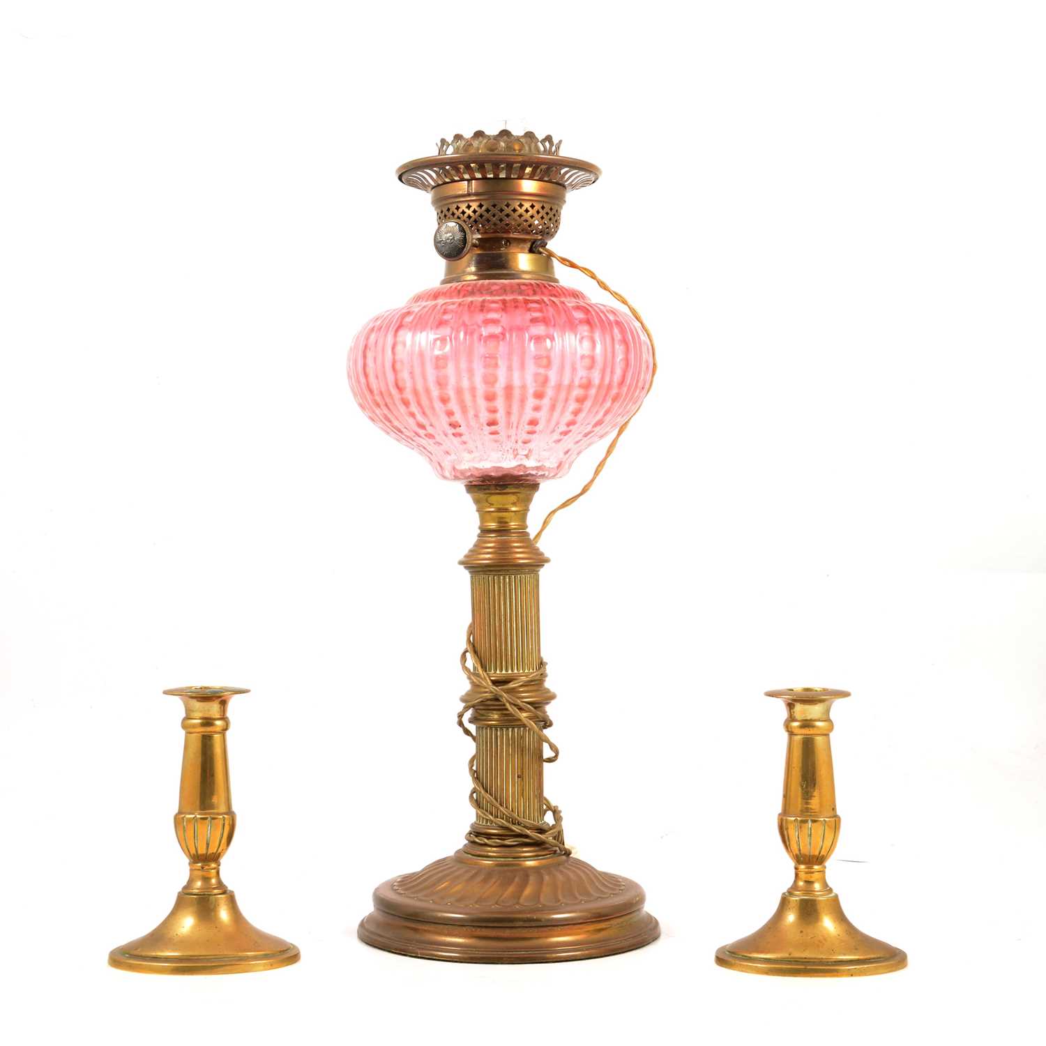 Lot 148 - Victorian brass oil lamp, converted, and