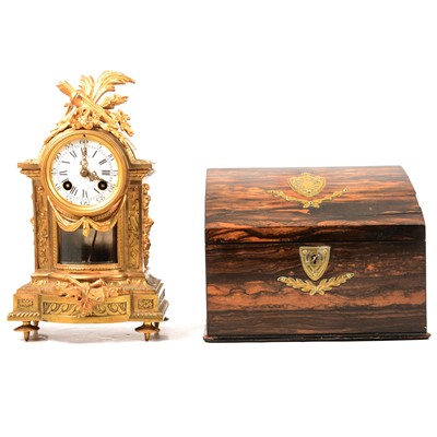 Lot 140 - French gilt metal mantel clock and a coromandel correspondence box