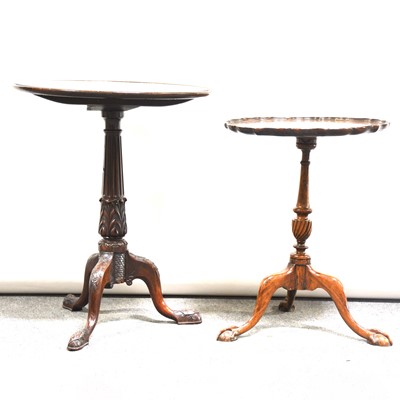 Lot 483 - Mahogany tripod table, Irish style carving, and a modern walnut tripod table