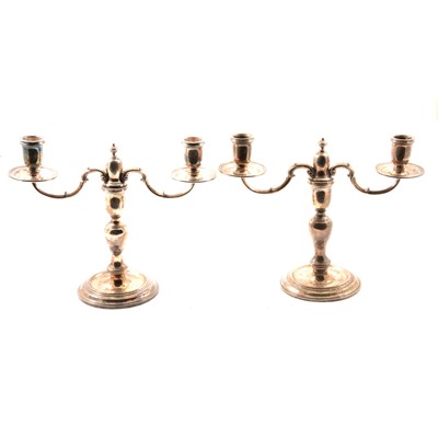 Lot 326 - Pair of silver two light candelabra