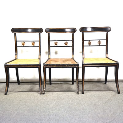 Lot 490 - Three ebonised side chairs, 19th century