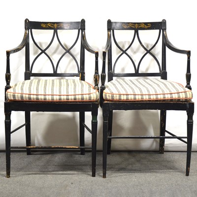 Lot 72 - Pair of 19th century ebonised and gilt armchairs