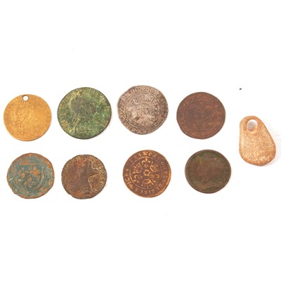 Lot 305 - Henry VI Groat, Calais mint, Charles II farthing, Anne and later coins, German tokens.